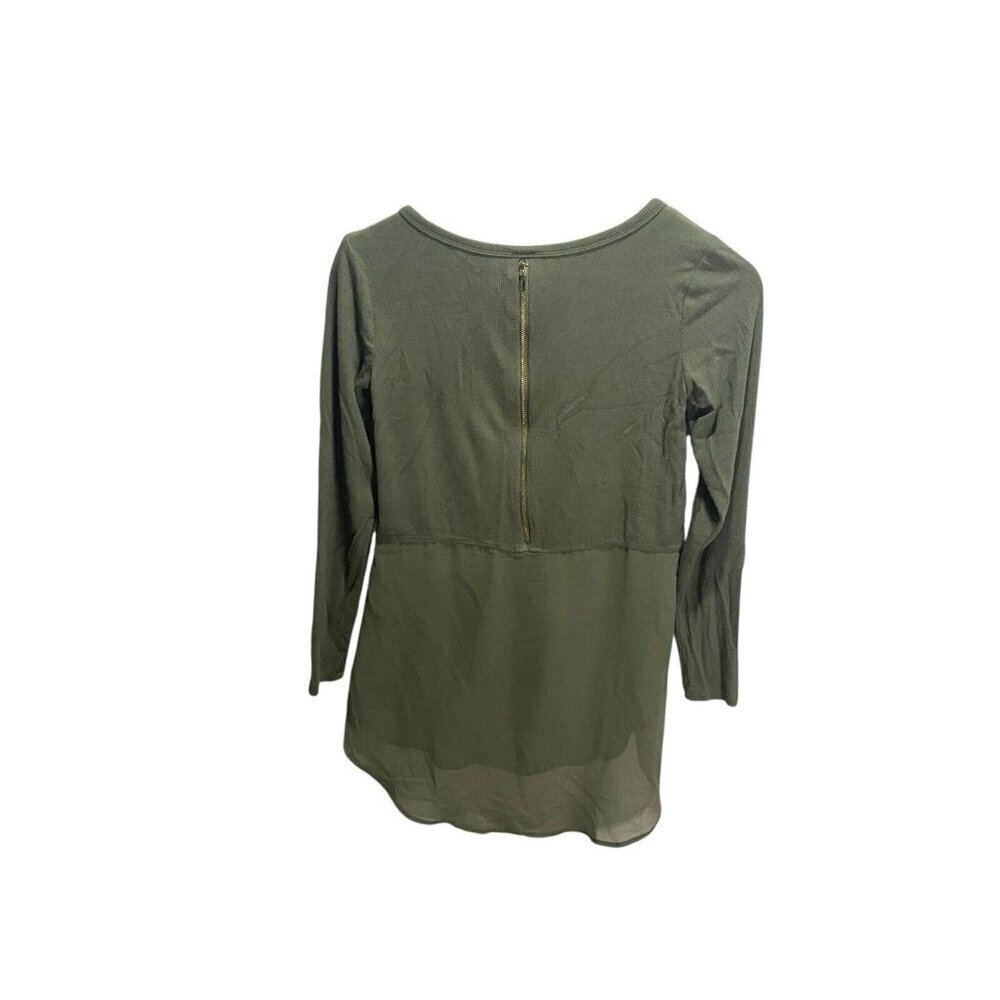 Bebe Tunic Blouse Green XS Half-Sheer Tummy Rib Mix Chiffon Stretch Y2K - Picture 2 of 4